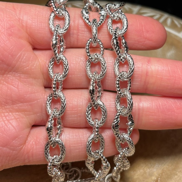 Judith Ripka Three Strand Chain Link 925 Sterling Silver Toggle Clasp Bracelet - Picture 10 of 16